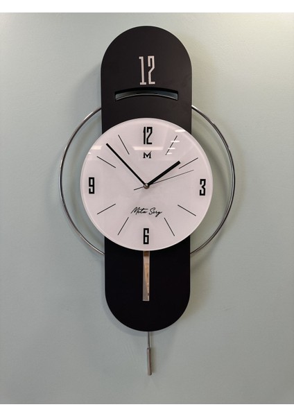 Antrasit-Gümüş Milano Time Modern Dekoratif Metal Camlı Duvar Saati