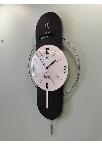 Antrasit-Gümüş Milano Time Modern Dekoratif Metal Camlı Duvar Saati