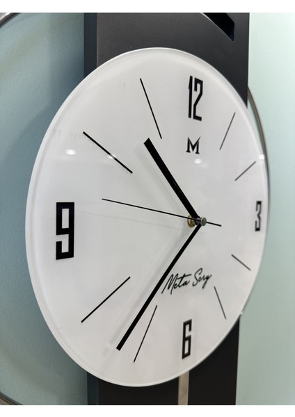 Antrasit-Gümüş Milano Time Modern Dekoratif Metal Camlı Duvar Saati