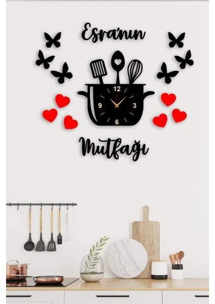 Isimli Dekoratif Mutfak Saati ve Mutfak Dekoru