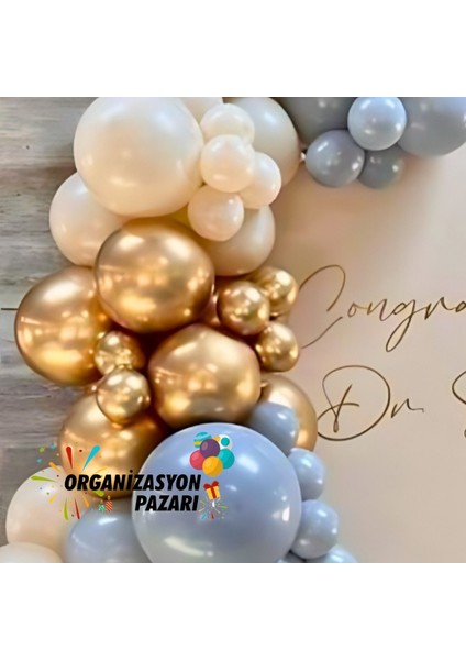 Balon Seti Fırtına Mavisi-Deniz Kumu-Krom Gold 60 Lı Balon Zinciri Seti modelleri