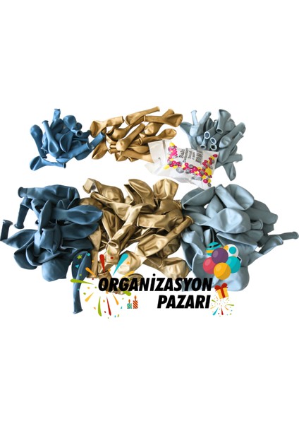 Balon Seti Fırtına Mavisi-Deniz Kumu-Krom Gold 60 Lı Balon Zinciri Seti fırsatları