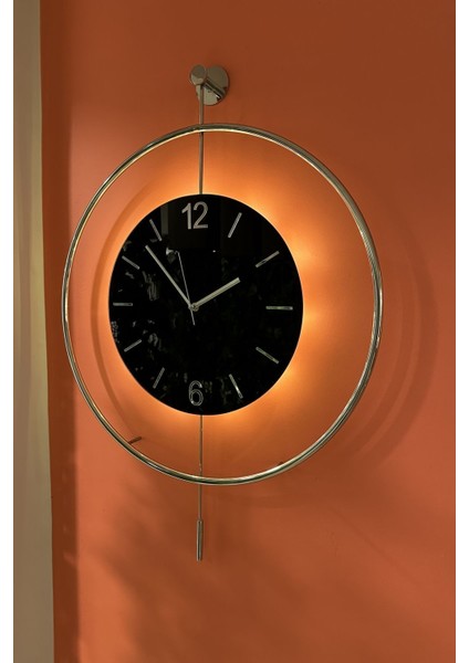 Büyük Boy Gri Siyah Led Duvar Saati 50x75 Bej Modern Tasarım