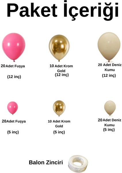 Balon Seti Fuşya-Krom Gold-Deniz Kumu 100 Lü Balon Zinciri Seti fiyatları