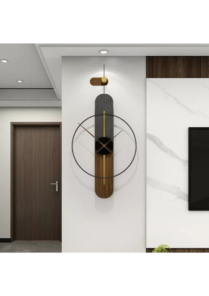 Sahra Elegant Plus 90 cm , Modern Dekoratif Ahşap Metal Duvar Saati