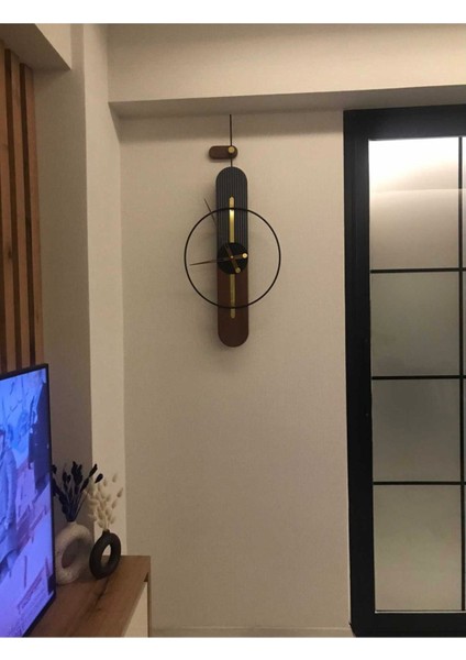 Sahra Elegant Plus 90 cm , Modern Dekoratif Ahşap Metal Duvar Saati