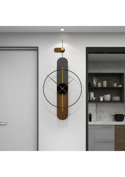 Sahra Elegant Plus 90 cm , Modern Dekoratif Ahşap Metal Duvar Saati