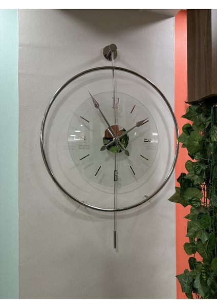 Modern büyük cam duvar saati, gümüş renk, şeffaf tasarım, 60x80 cm, şık dekorasyon. modelleri