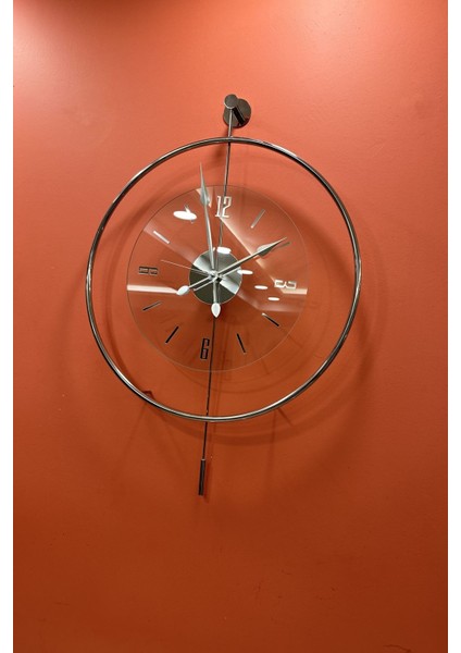 Modern büyük cam duvar saati, gümüş renk, şeffaf tasarım, 60x80 cm, şık dekorasyon. fırsatları