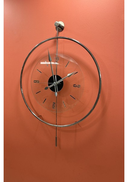 Modern büyük cam duvar saati, gümüş renk, şeffaf tasarım, 60x80 cm, şık dekorasyon. indirimleri