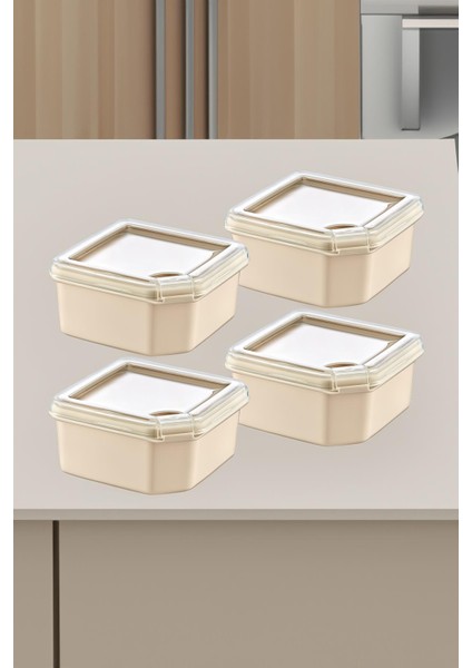 4'lü Q-Box Saklama Kabı Latte 350 ml