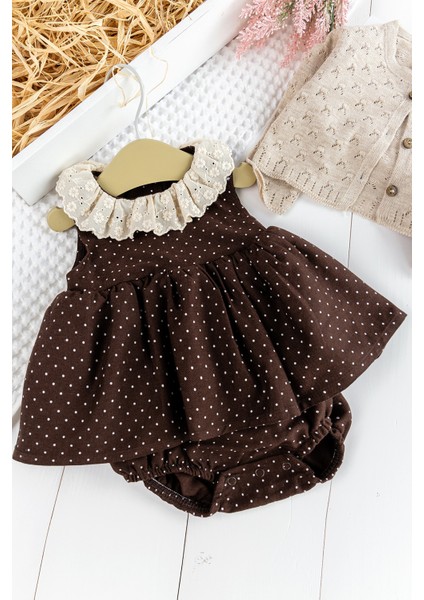 Bolero Hırkalı Puantiye Desenli Kız Bebek Elbise Bebek Tulum