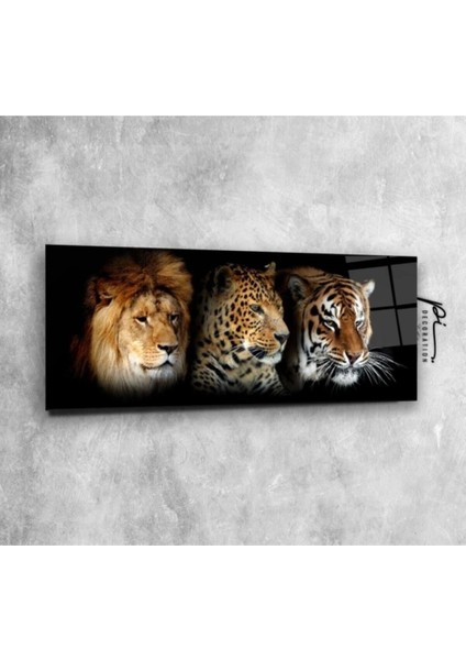 Teknoo- Aslan, Leopar ve Kaplan Panoramik Cam Tablo