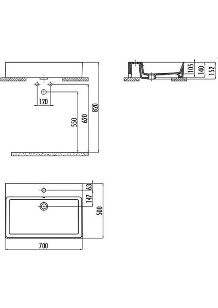 VX270 Volga Tezgah Üstü Kare Lavabo 70 cm