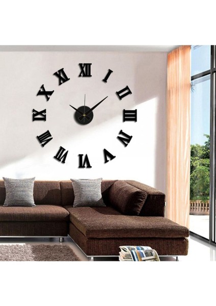 Modern büyük yuvarlak 3D siyah duvar saati, şık ve şık dekorasyon için ideal.
