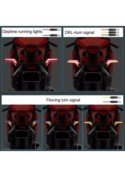 Motosiklet Sarı-Kırmızı Renk Sinyal Ledi Takımı Kayar Drl Uyumlu Sinyal Işığı