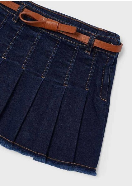 4-9 Yaş Kız Çocuk Pileli Denim Etek Lacivert