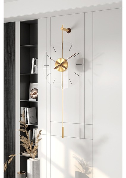 Altın renkli modern metal ve cam duvar saati, 33x80 cm, şık ve şık tasarım