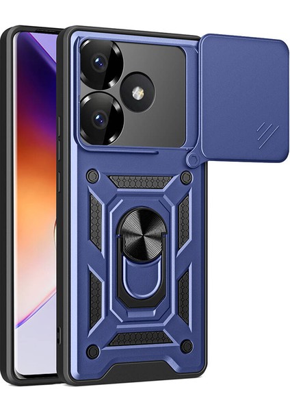Xiaomi Poco F6 Kılıf Yüzüklü Sürgülü Kamera Korumalı Pars + Ekran Koruyucu