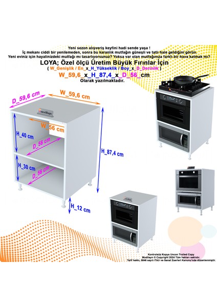 Modilayn LOYA 59,6 x 87,4 x 56 cm Set üstü Ocak Ve Ankastre Fırın Dolabı