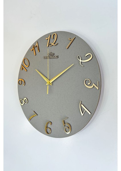 Modern dekoratif aynalı plexiglass rakam duvar saati, 37x37cm, antrasit-gold renkli