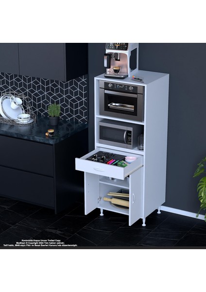 MODİLAYN BİRCE LİNA L-65 x 162,4 cm Çekmeceli Kapaklı Ankastre Fırın Ve Mutfak Dolabı