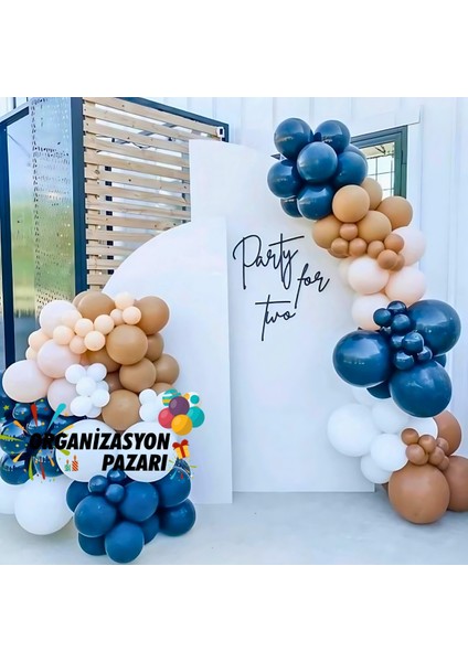 Balon Seti Gece Mavisi-Beyaz-Karamel-Makaron-Somon 100 Lü Balon Zinciri Seti