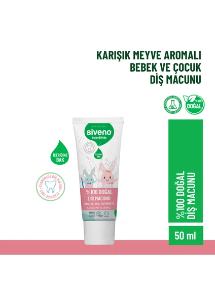 %100 Doğal Diş Macunu Bebek ve Çocuk İçin Karışık Meyve Aromalı Florürsüz 50 ml