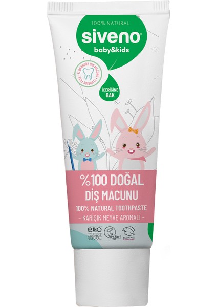 %100 Doğal Diş Macunu Bebek ve Çocuk İçin Karışık Meyve Aromalı Florürsüz 50 ml