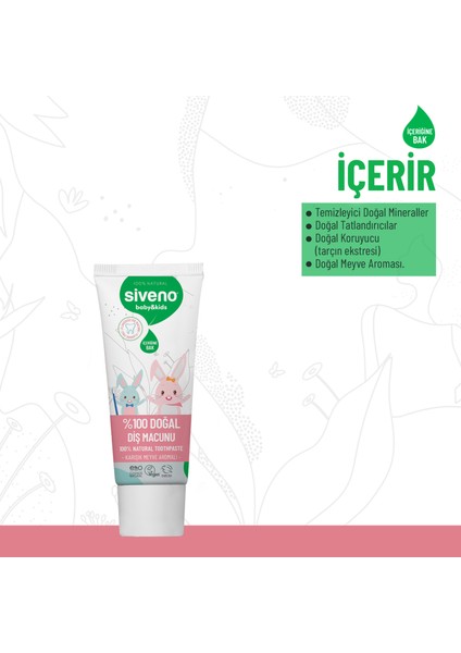 %100 Doğal Diş Macunu Bebek ve Çocuk İçin Karışık Meyve Aromalı Florürsüz 50 ml