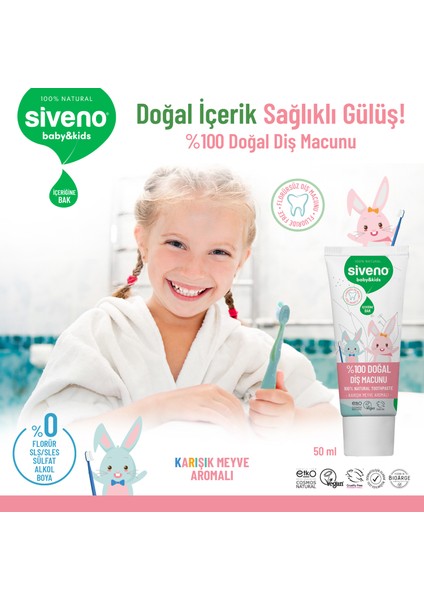 %100 Doğal Diş Macunu Bebek ve Çocuk İçin Karışık Meyve Aromalı Florürsüz 50 ml