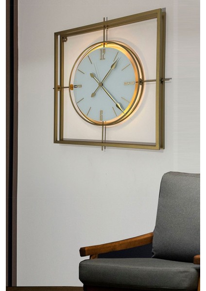 Gold Kristal Square 60 cm Modern Dekoratif Ev Ofis Salon Metal Duvar Saati