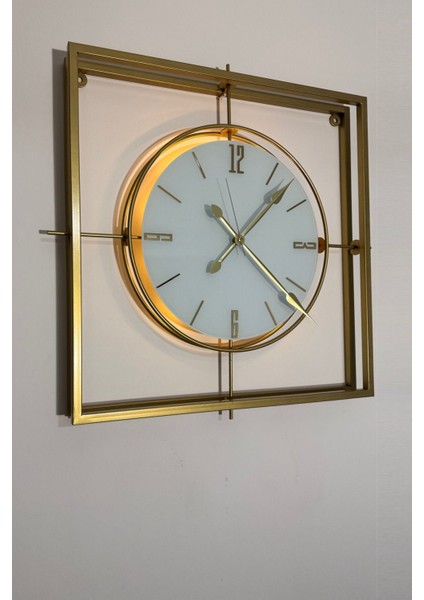 Gold Kristal Square 60 cm Modern Dekoratif Ev Ofis Salon Metal Duvar Saati