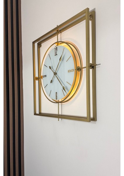 Gold Kristal Square 60 cm Modern Dekoratif Ev Ofis Salon Metal Duvar Saati