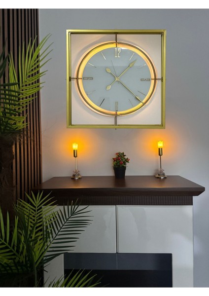 Gold Kristal Square 60 cm Modern Dekoratif Ev Ofis Salon Metal Duvar Saati