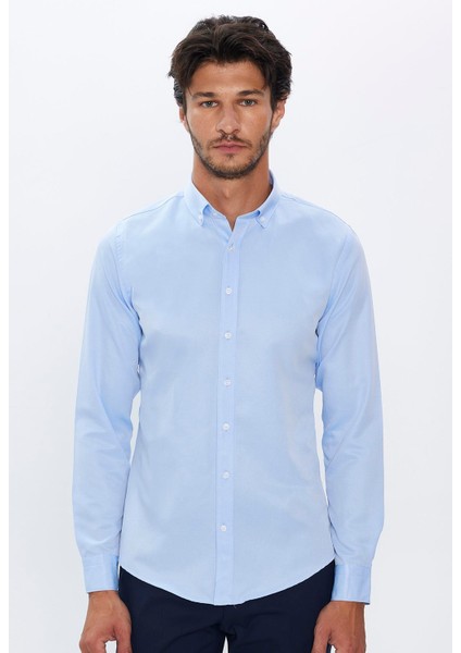 Erkek Slim Fit Dar Kesim Uzun Kollu Pamuklu Kolay Ütü Mavi Düğmeli Yaka Gömlek fiyatları