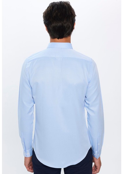 Erkek Slim Fit Dar Kesim Uzun Kollu Pamuklu Kolay Ütü Mavi Düğmeli Yaka Gömlek indirimleri