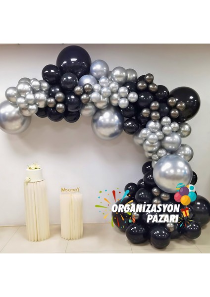 Balon Seti Gece Mavisi-Krom Gümüş-Krom Uzay Gri 60 Lı Balon Zinciri Seti