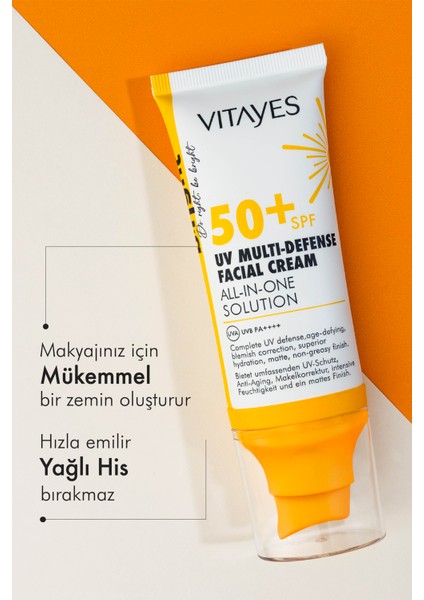 Spf 50 Çok Fonksiyonlu Yüz Güneş Kremi Mat Bitiş Yüksek Uv Koruma Anti-Aging & Nemlendirme