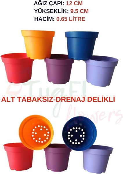 Tuğel Flowers 10 Adet 5 Renkli Plastik Saksı (12 Cm.lik) ALT TABAKSIZ