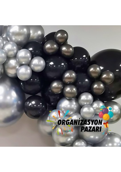 Balon Seti Gece Mavisi-Krom Gümüş-Krom Uzay Gri 60 Lı Balon Zinciri Seti fırsatları