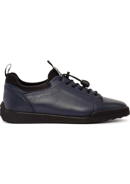 Erkek Lacivert Bağcıklı Deri Sneaker 24WFD641118