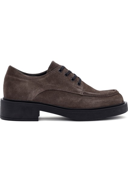 Kadın Vizon Bağcıklı Süet Deri Maskülen Loafer 24WFD511610