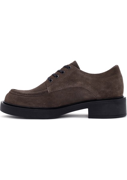 Kadın Vizon Bağcıklı Süet Deri Maskülen Loafer 24WFD511610