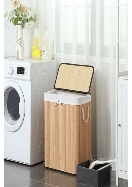 Kahverengi Bambu Çamaşır Sepeti - 60 Litre 50-99 L Bambu fiyatları