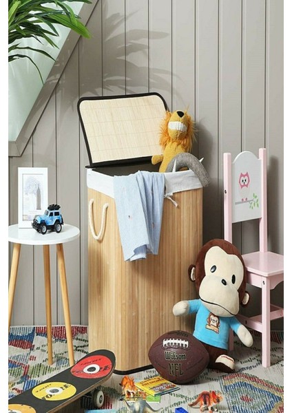 Kahverengi Bambu Çamaşır Sepeti - 60 Litre 50-99 L Bambu modelleri