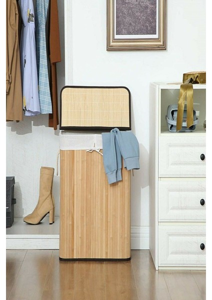 Kahverengi Bambu Çamaşır Sepeti - 60 Litre 50-99 L Bambu fırsatları