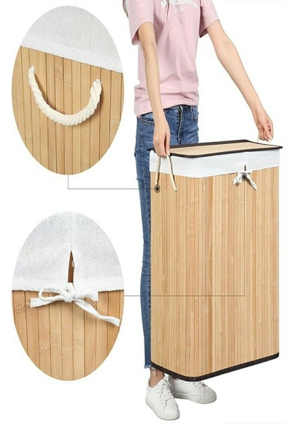 Kahverengi Bambu Çamaşır Sepeti - 60 Litre 50-99 L Bambu indirimleri