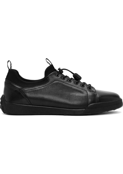 Erkek Siyah Bağcıklı Deri Sneaker 24WFD641118