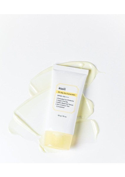 All Day Airy Sunscreen Spf 50 Pa (Korendy) Hafif Dokulu Su Bazlı Kimyasal Filtreli Güneş Kremi 50GR modelleri